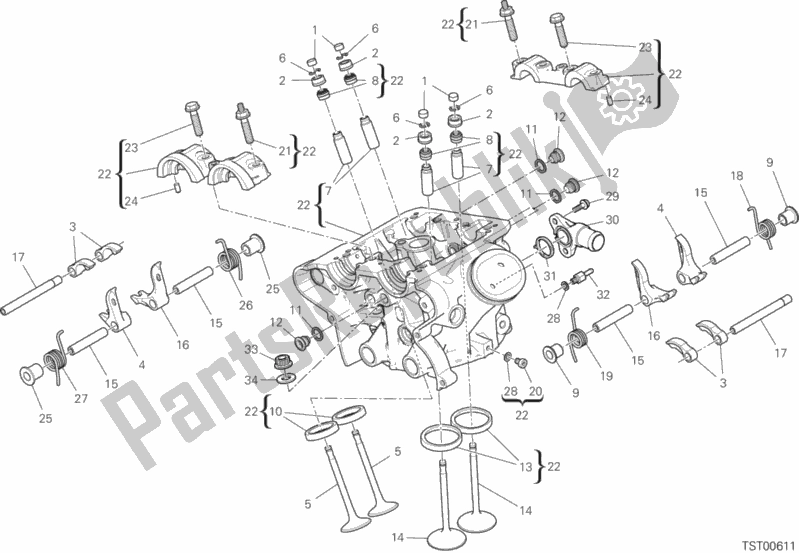Alle onderdelen voor de Verticale Cilinderkop van de Ducati Multistrada 1260 Enduro Thailand 2019